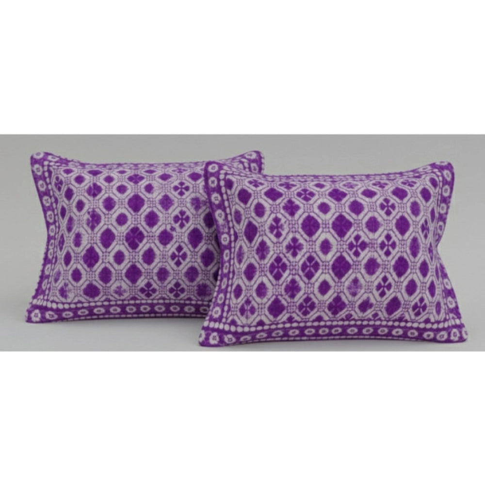 Amfyn Fleece Geometric Double Polar Warm Bedsheet with 2 Pillow Cover (Purple)