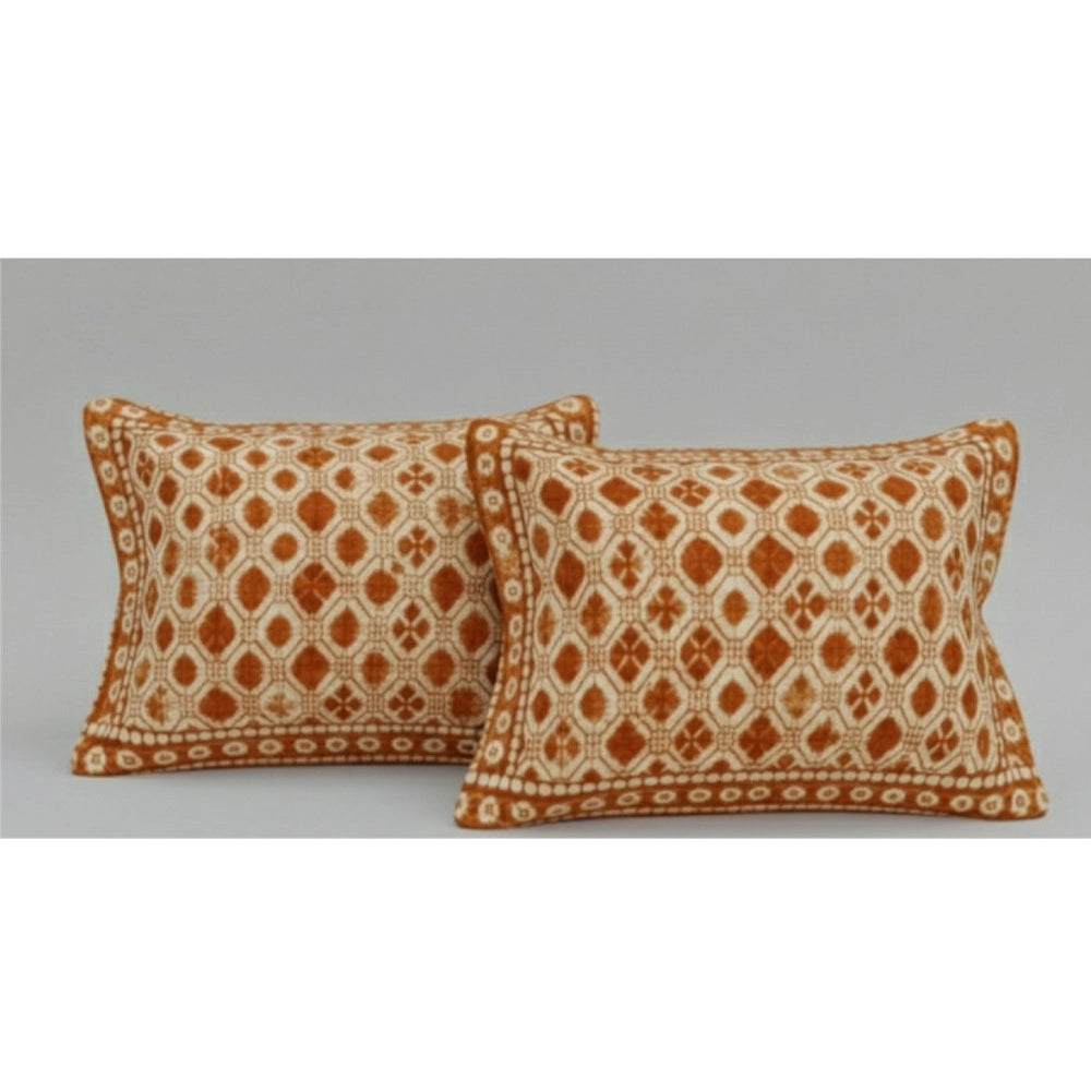 Amfyn Fleece Geometric Double Polar Warm Bedsheet with 2 Pillow Cover (Orange)