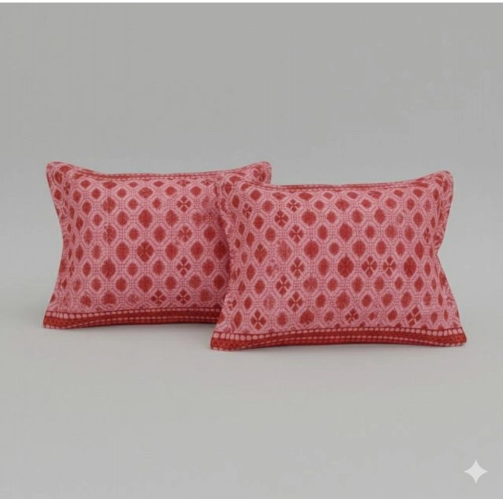 Amfyn Fleece Geometric Double Polar Warm Bedsheet with 2 Pillow Cover (Red)