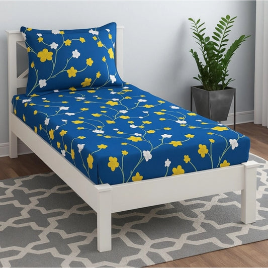 Amfyn Microfiber Floral Printed Single Bedsheet with 1 Pillow Cover (Blue)