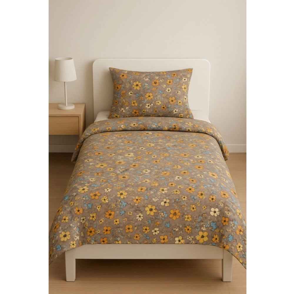 Amfyn Microfiber Floral Printed Single Bedsheet with 1 Pillow Cover (Multicolor)