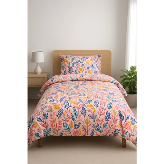 Amfyn Microfiber Floral Printed Single Bedsheet with 1 Pillow Cover (Multicolor)