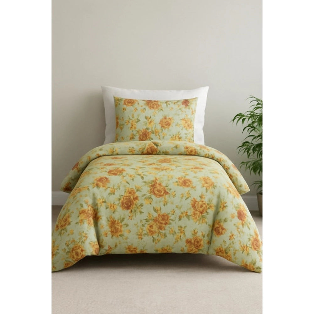 Amfyn Microfiber Floral Printed Single Bedsheet with 1 Pillow Cover (Beige)