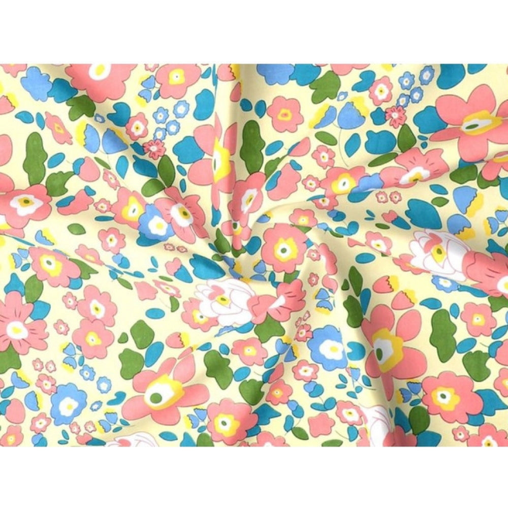 Amfyn Cotton Blend Floral Printed Double Bedsheet with 2 Pillow Covers (Yellow)