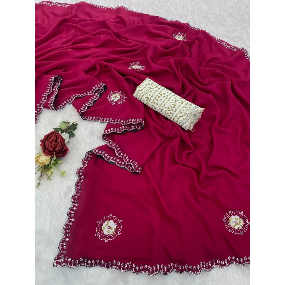 Amfyn Women's Chiffon Butti Dotted Saree With Unstitched Blouse 5.5Mtr (Pink)