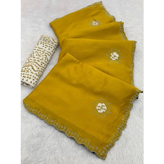 Amfyn Women's Chiffon Butti Dotted Saree With Unstitched Blouse 5.5Mtr (Yellow)