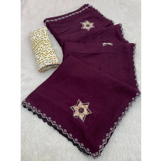 Amfyn Women's Chiffon Butti Dotted Saree With Unstitched Blouse 5.5Mtr (Wine)