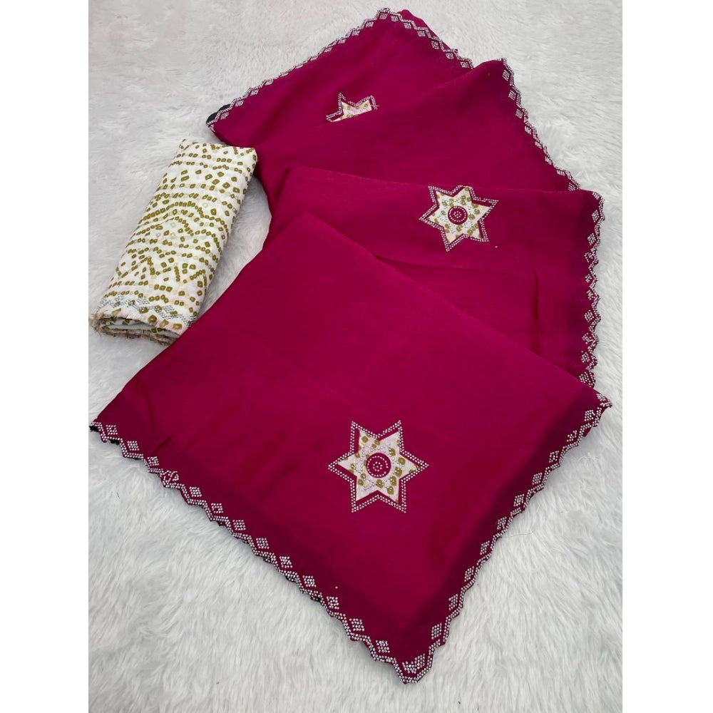 Amfyn Women's Chiffon Butti Dotted Saree With Unstitched Blouse 5.5Mtr (Pink)