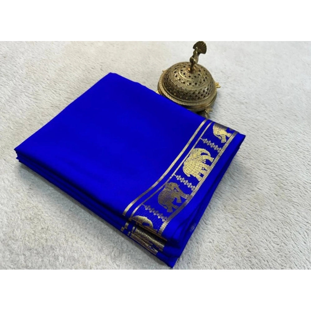Amfyn Women's Crepe Chit Pallu Solid Saree With Unstitched Blouse 5.5Mtr (Navy Blue)