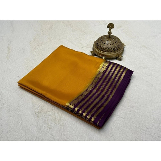 Amfyn Women's Crepe Chit Pallu Solid Saree With Unstitched Blouse 5.5Mtr (Gold)