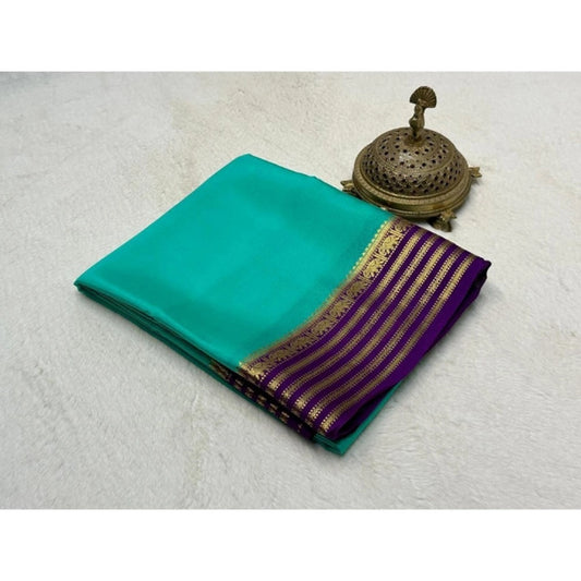 Amfyn Women's Crepe Chit Pallu Solid Saree With Unstitched Blouse 5.5Mtr (Sky Blue)