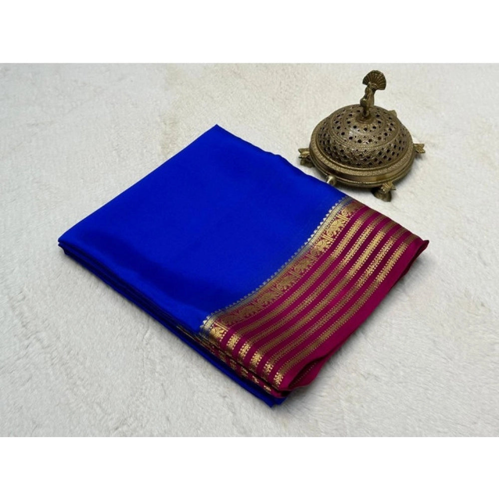Amfyn Women's Crepe Chit Pallu Solid Saree With Unstitched Blouse 5.5Mtr (Navy Blue)