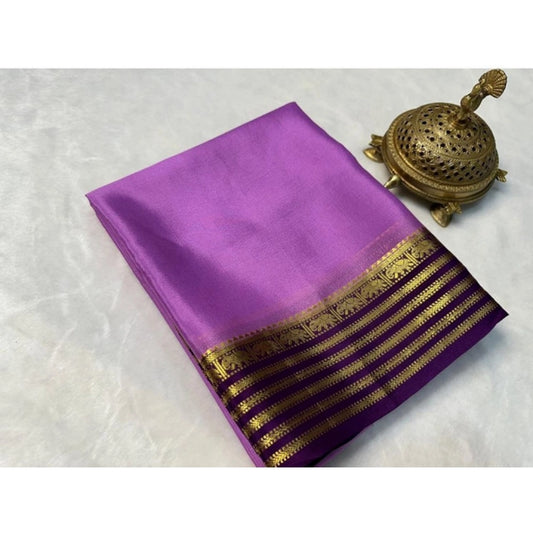 Amfyn Women's Crepe Chit Pallu Solid Saree With Unstitched Blouse 5.5Mtr (Dark Purple)