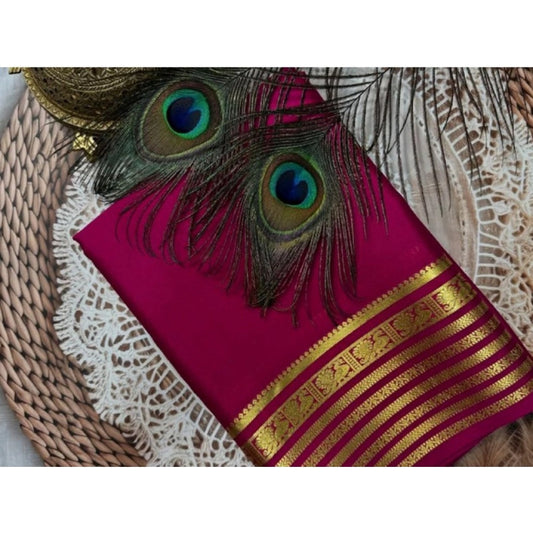 Amfyn Women's Crepe Chit Pallu Solid Saree With Unstitched Blouse 5.5Mtr (Dark Pink)