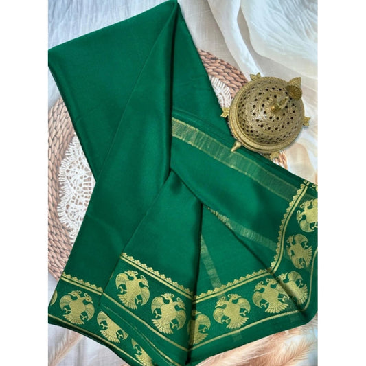 Amfyn Women's Crepe Chit Pallu Solid Saree With Unstitched Blouse 5.5Mtr (Green)