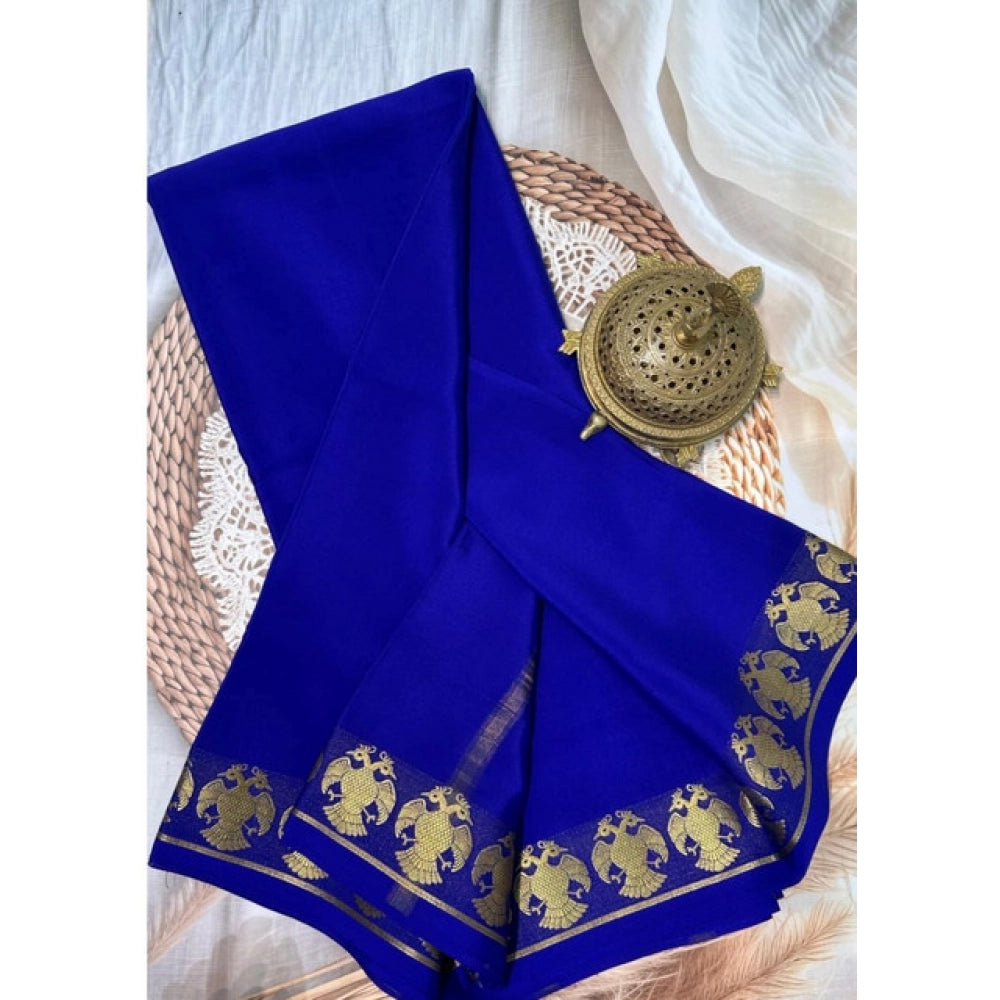 Amfyn Women's Crepe Chit Pallu Solid Saree With Unstitched Blouse 5.5Mtr (Navy Blue)