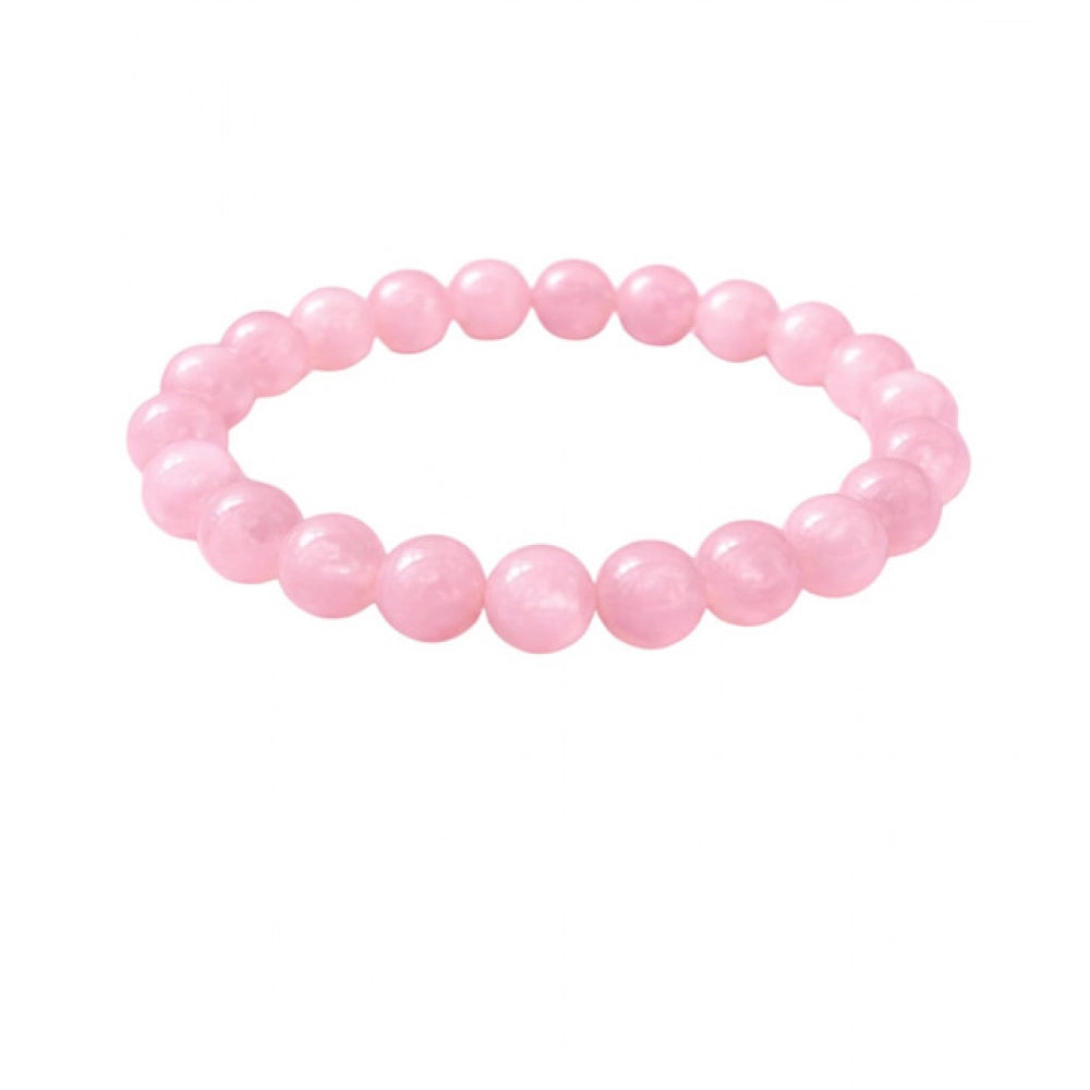 Amfyn Natural Crystal 8mm Rose Quartz Bracelet  (Light Pink)