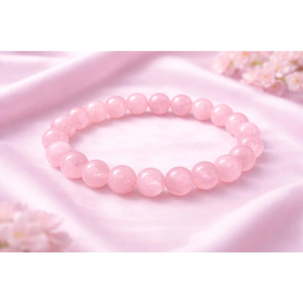 Amfyn Natural Crystal 8mm Rose Quartz Bracelet  (Light Pink)