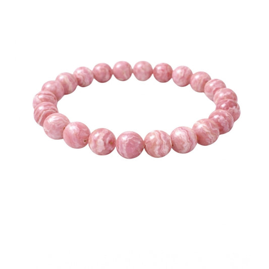 Amfyn Natural Crystal 8mm Rhodochrosite Bracelet (Pink)