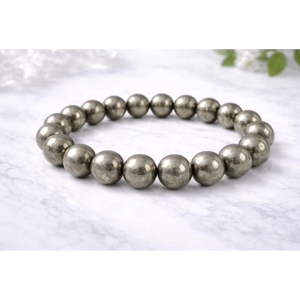 Amfyn Natural Crystal 8mm Pyrite Bracelet  (Grey)