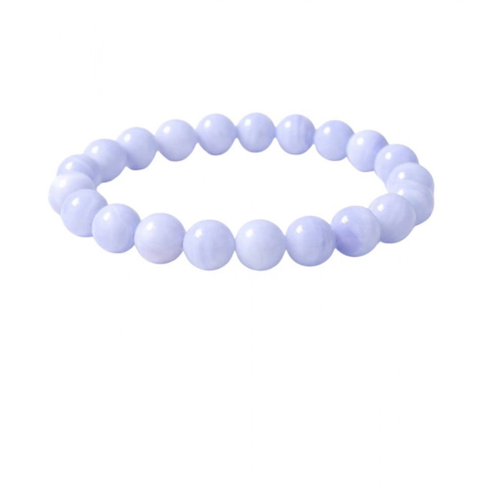 Amfyn Natural Crystal 8mm Bluelace Agate Bracelet (Light Blue)