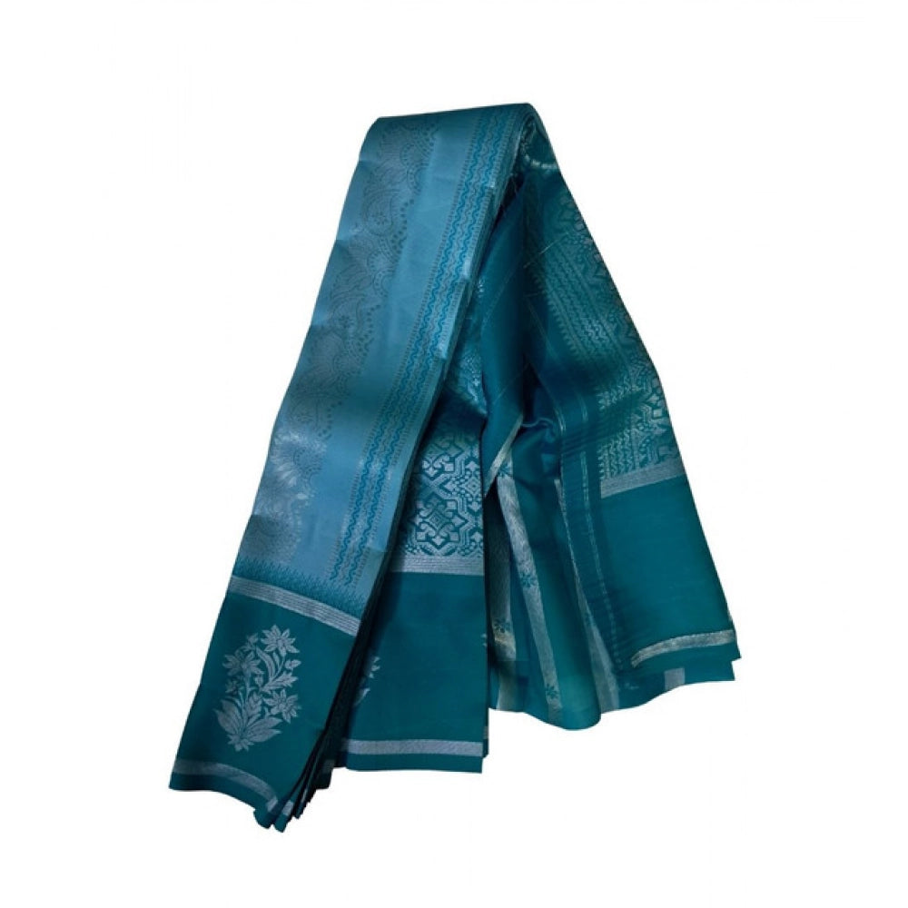Amfyn Women's Soft Silk Wooven Saree With Unstitched Blouse 5.5Mtr (Teal Blue)