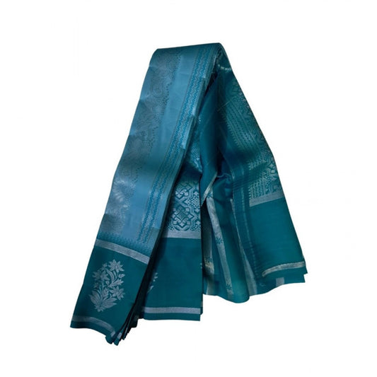 Amfyn Women's Soft Silk Wooven Saree With Unstitched Blouse 5.5Mtr (Teal Blue)