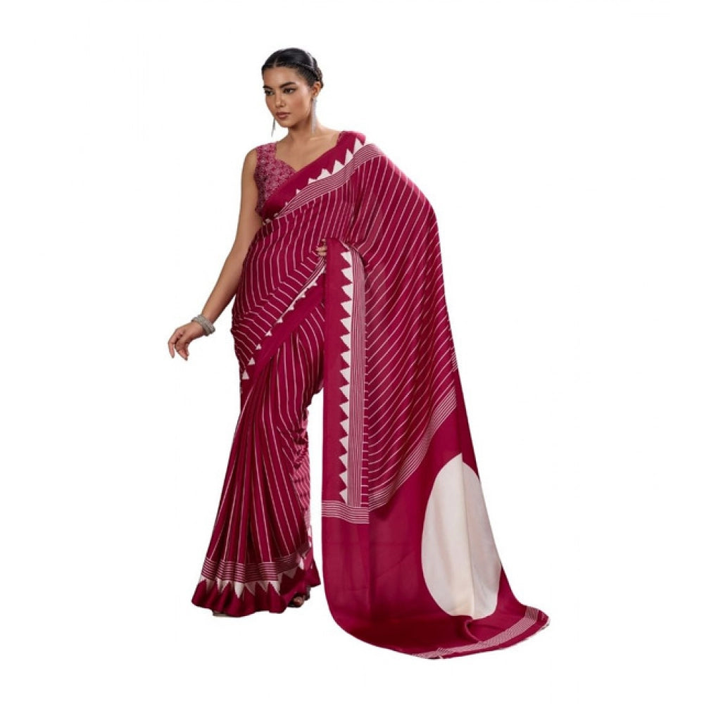 Amfyn Women's Satin Crepe Printed Saree With Unstitched Blouse 5.5Mtr (Maroon)