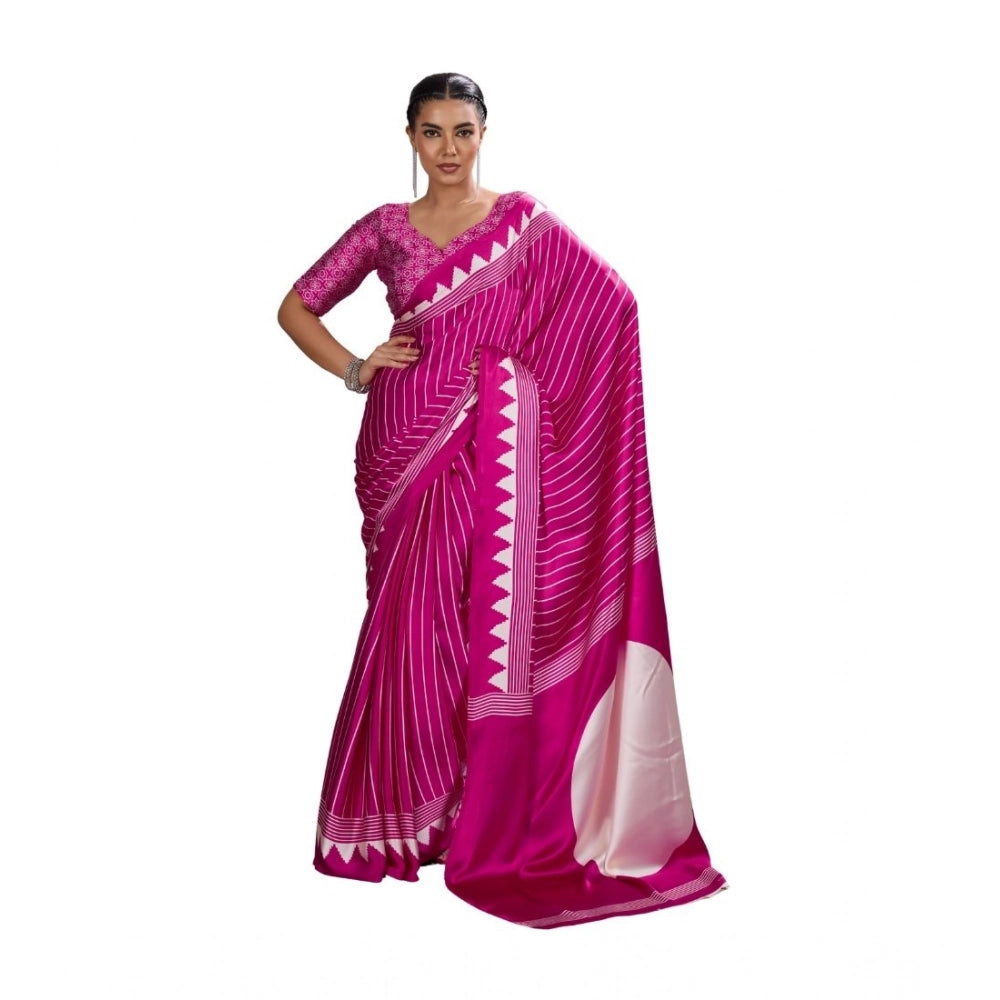 Amfyn Women's Satin Crepe Printed Saree With Unstitched Blouse 5.5Mtr (Pink)