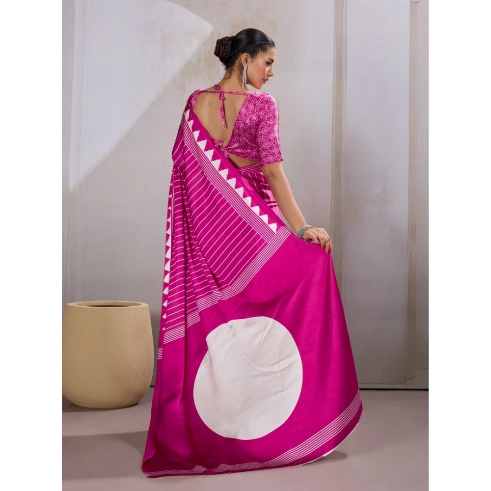 Amfyn Women's Satin Crepe Printed Saree With Unstitched Blouse 5.5Mtr (Pink)