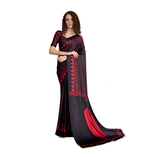 Amfyn Women's Satin Crepe Printed Saree With Unstitched Blouse 5.5Mtr (Black)