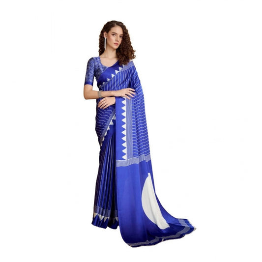 Amfyn Women's Satin Crepe Printed Saree With Unstitched Blouse 5.5Mtr (Navy Blue)
