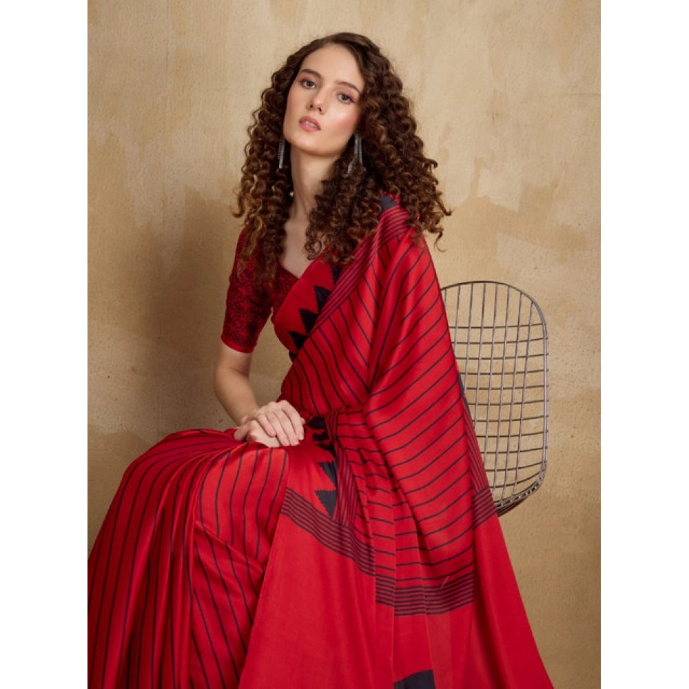 Amfyn Women's Satin Crepe Printed Saree With Unstitched Blouse 5.5Mtr (Red)