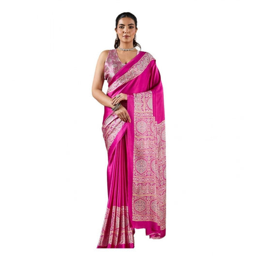 Amfyn Women's Satin Crepe Printed Saree With Unstitched Blouse 5.5Mtr (Pink)