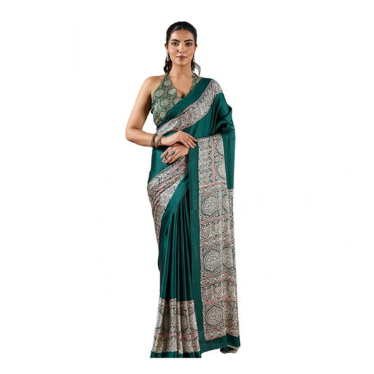 Amfyn Women's Satin Crepe Printed Saree With Unstitched Blouse 5.5Mtr (Green)