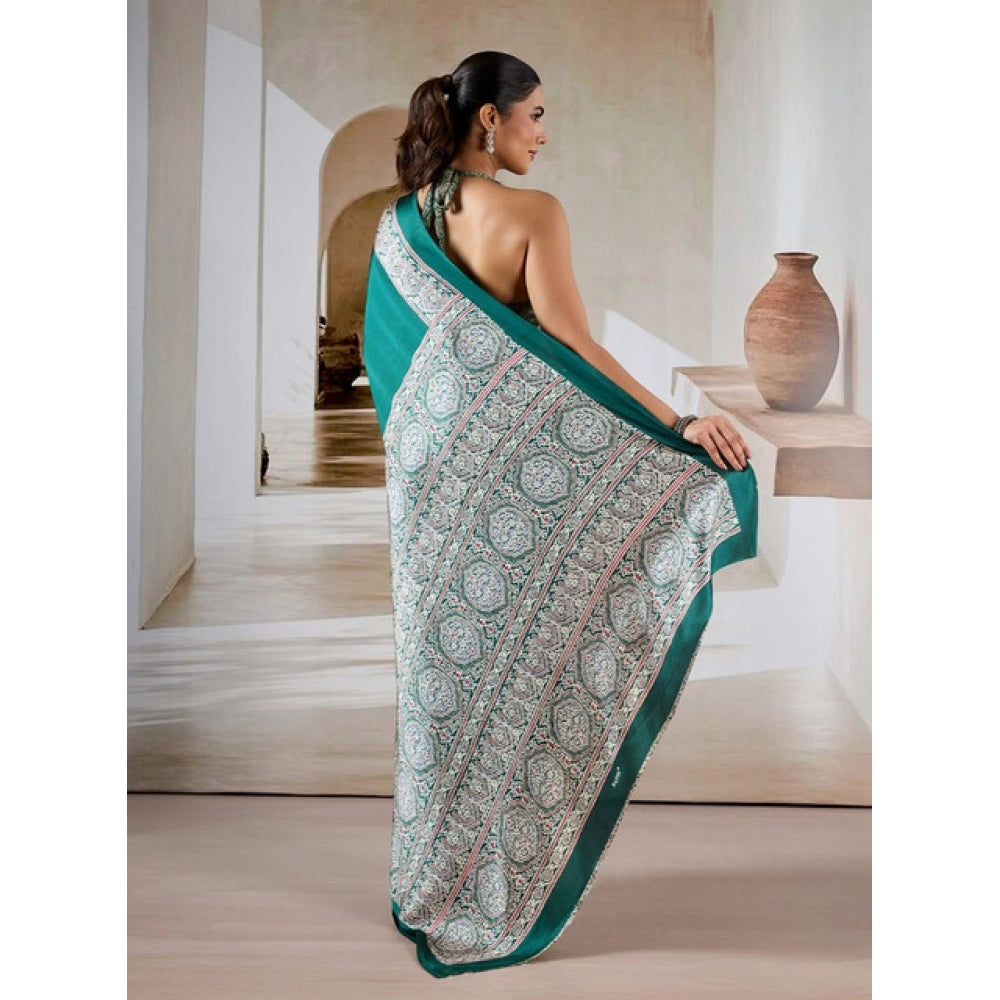 Amfyn Women's Satin Crepe Printed Saree With Unstitched Blouse 5.5Mtr (Green)