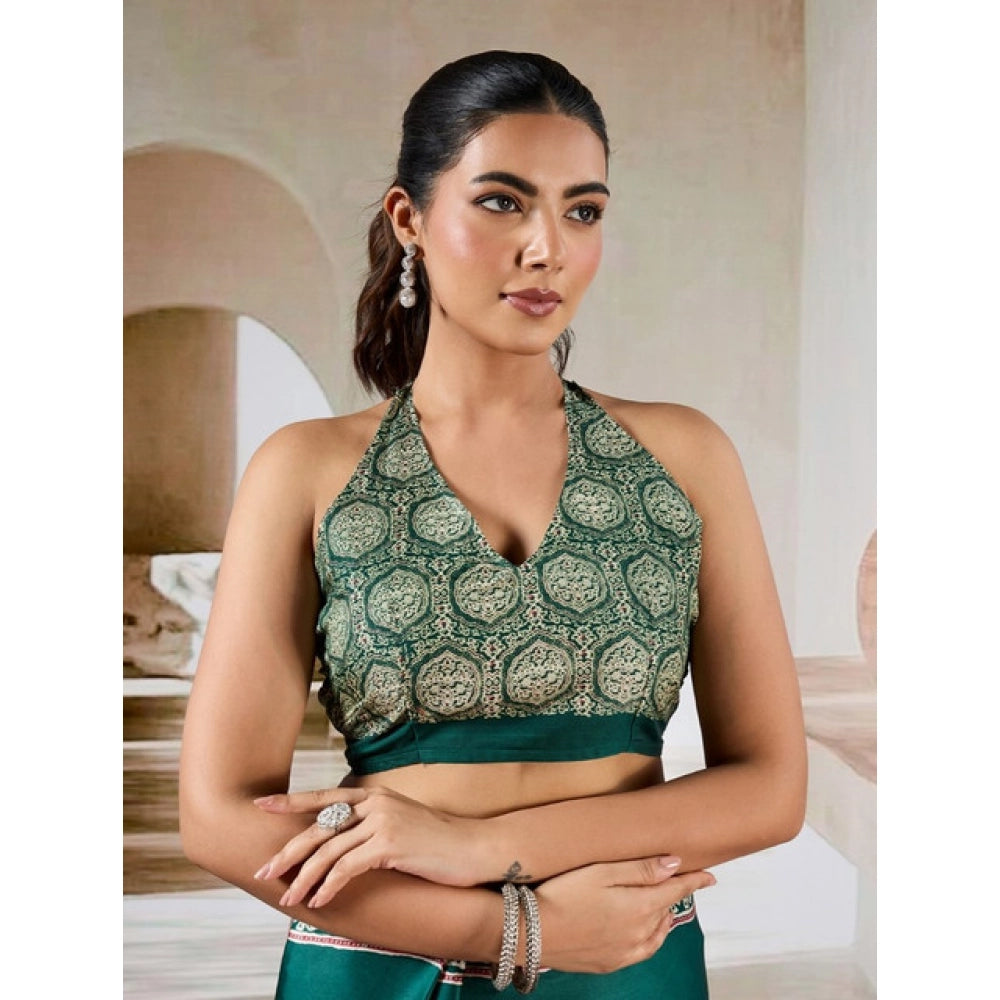 Amfyn Women's Satin Crepe Printed Saree With Unstitched Blouse 5.5Mtr (Green)