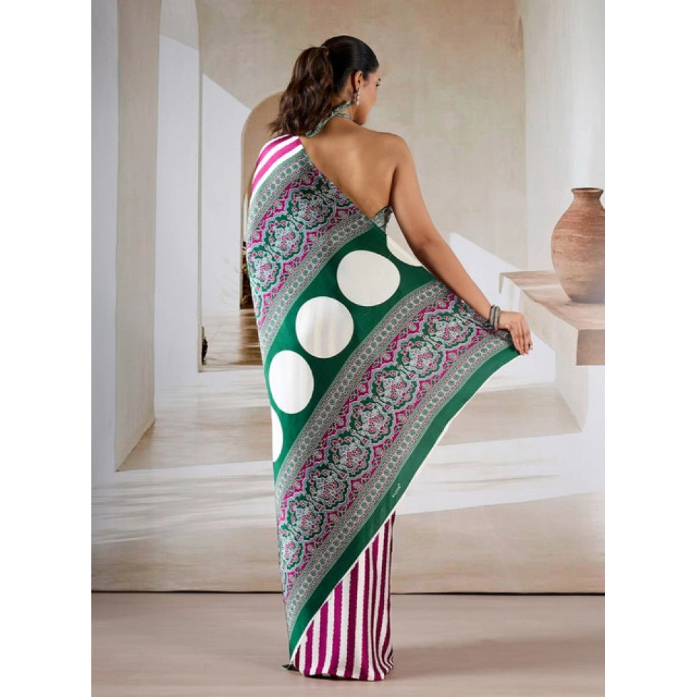 Amfyn Women's Satin Crepe Printed Saree With Unstitched Blouse 5.5Mtr (Magenta)