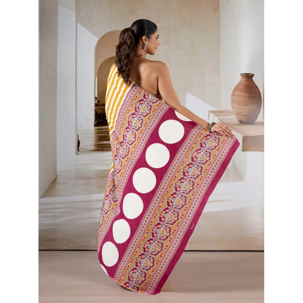 Amfyn Women's Satin Crepe Printed Saree With Unstitched Blouse 5.5Mtr (Mustard)