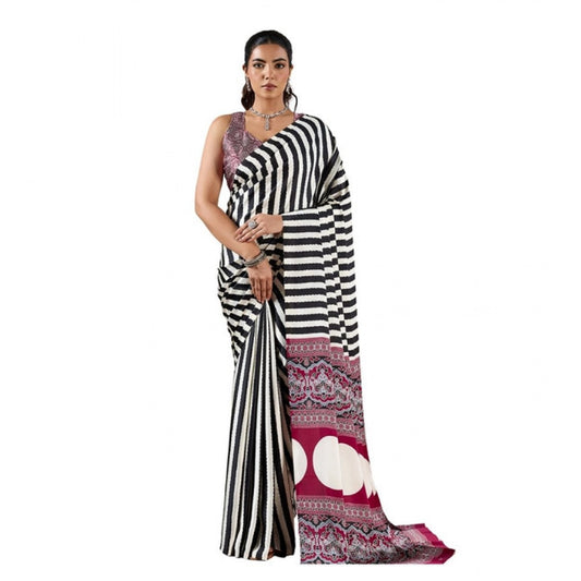Amfyn Women's Satin Crepe Printed Saree With Unstitched Blouse 5.5Mtr (Black)