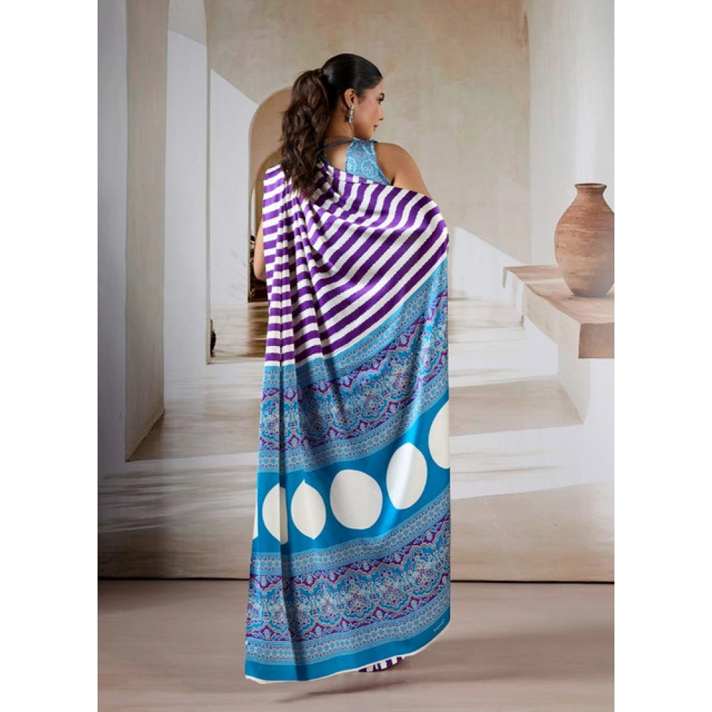 Amfyn Women's Satin Crepe Printed Saree With Unstitched Blouse 5.5Mtr (Purple)