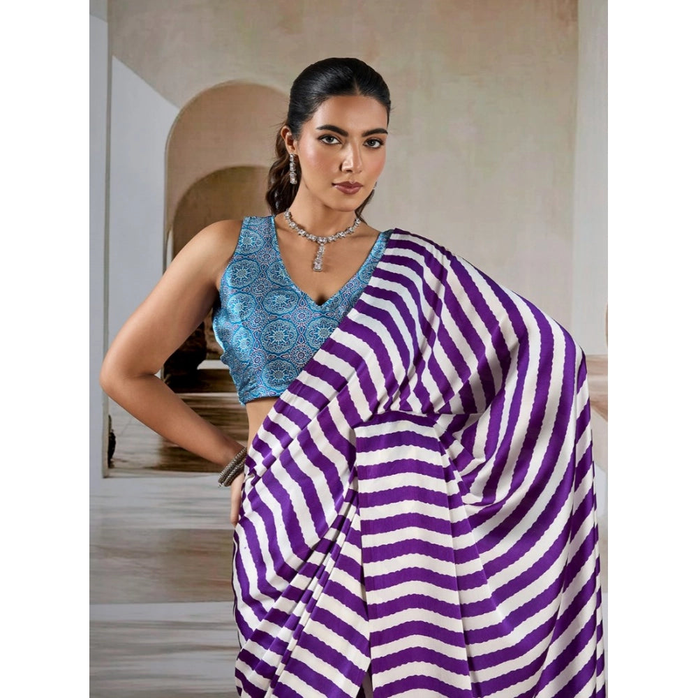 Amfyn Women's Satin Crepe Printed Saree With Unstitched Blouse 5.5Mtr (Purple)