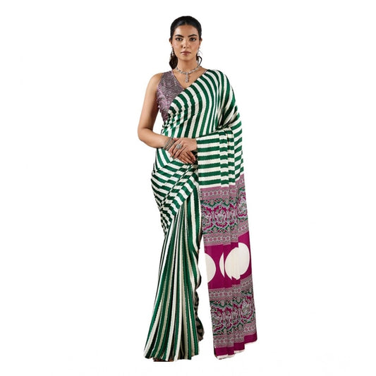 Amfyn Women's Satin Crepe Printed Saree With Unstitched Blouse 5.5Mtr (Green)