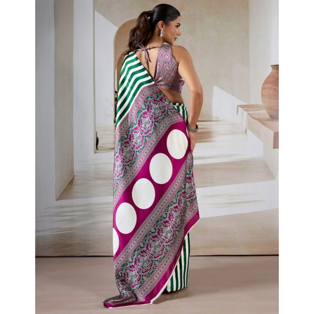 Amfyn Women's Satin Crepe Printed Saree With Unstitched Blouse 5.5Mtr (Green)