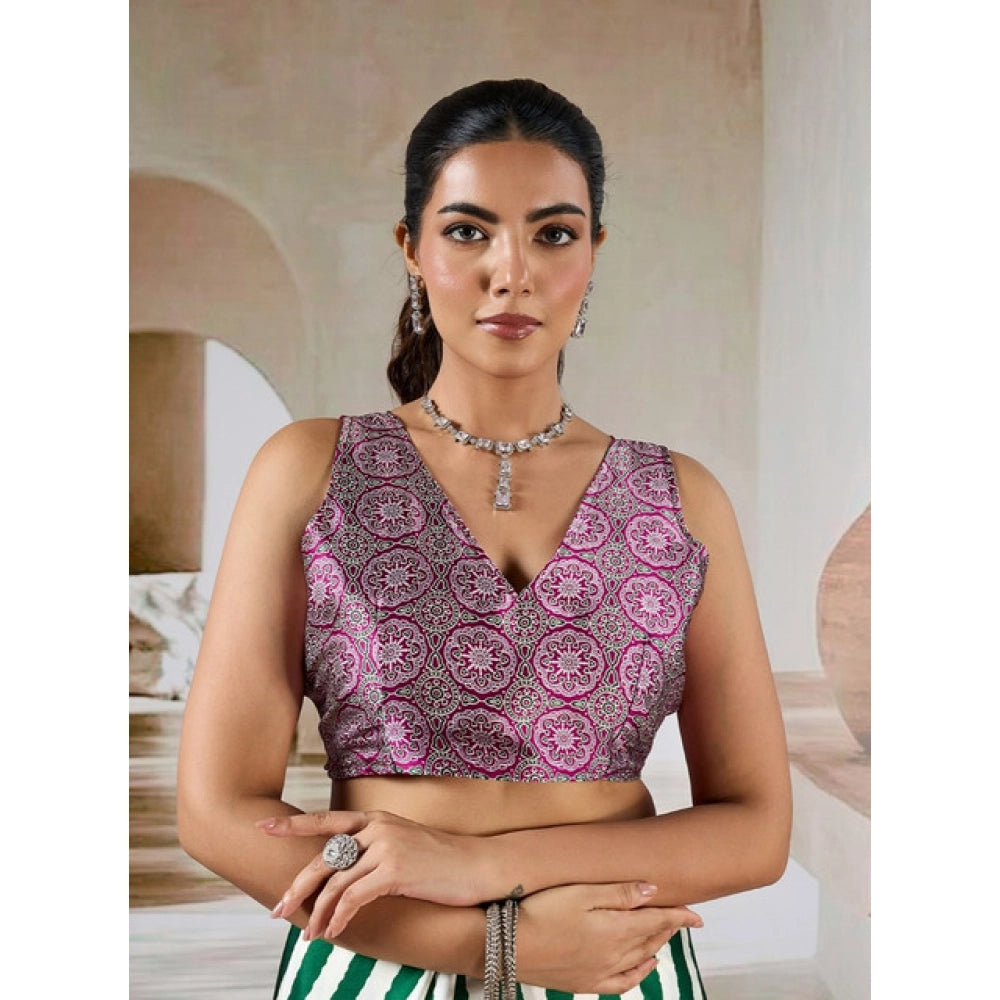 Amfyn Women's Satin Crepe Printed Saree With Unstitched Blouse 5.5Mtr (Green)