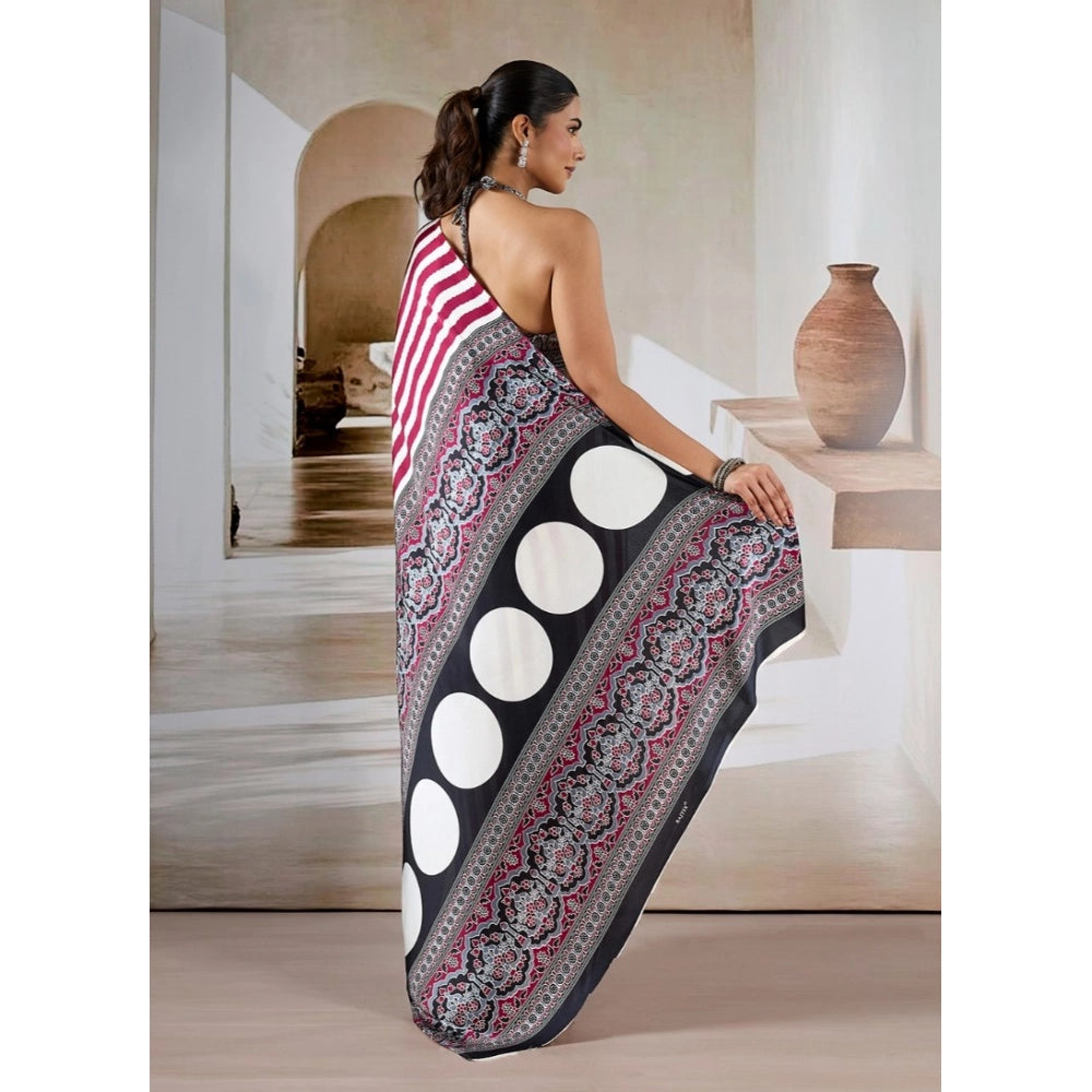 Amfyn Women's Satin Crepe Printed Saree With Unstitched Blouse 5.5Mtr (Maroon)