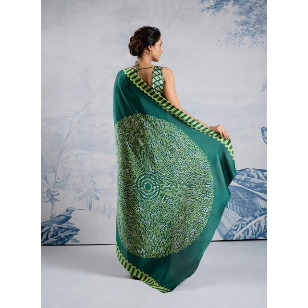 Amfyn Women's Satin Crepe Printed Saree With Unstitched Blouse 5.5Mtr (Green)