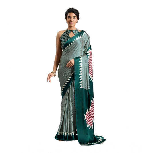 Amfyn Women's Satin Crepe Printed Saree With Unstitched Blouse 5.5Mtr (Green)