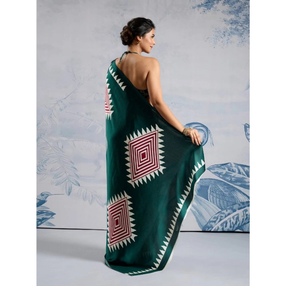 Amfyn Women's Satin Crepe Printed Saree With Unstitched Blouse 5.5Mtr (Green)