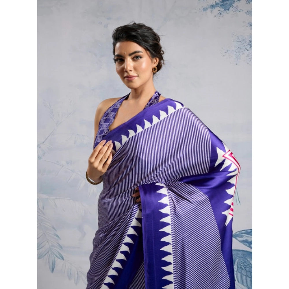Amfyn Women's Satin Crepe Printed Saree With Unstitched Blouse 5.5Mtr (Purple)